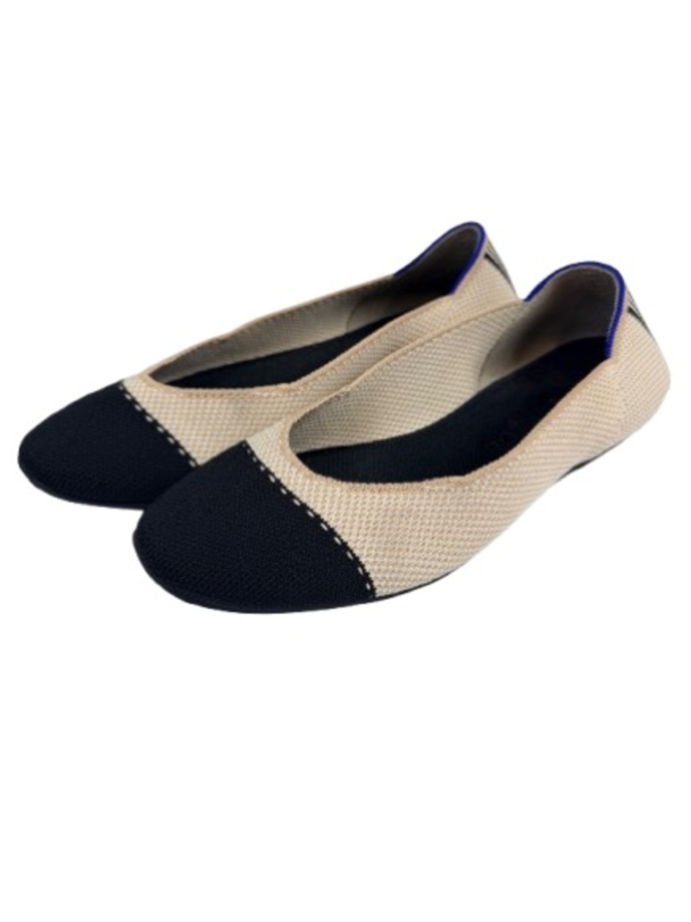 Rothy’s The Square Flat Tuxedo Beige Black Cap Toe Knit Flats Women’s 7.5 Ballet